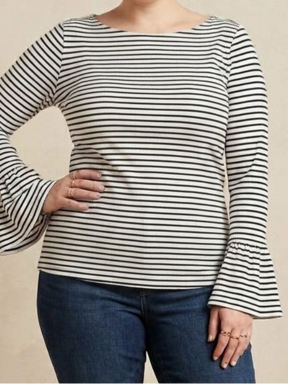 XL Gap Striped Bell-Sleeve Top - White/Navy Blue